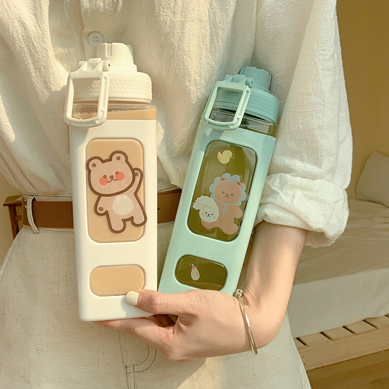 Kawaii Cartoon Plastic Water Bottle With Straw 700/900ml
