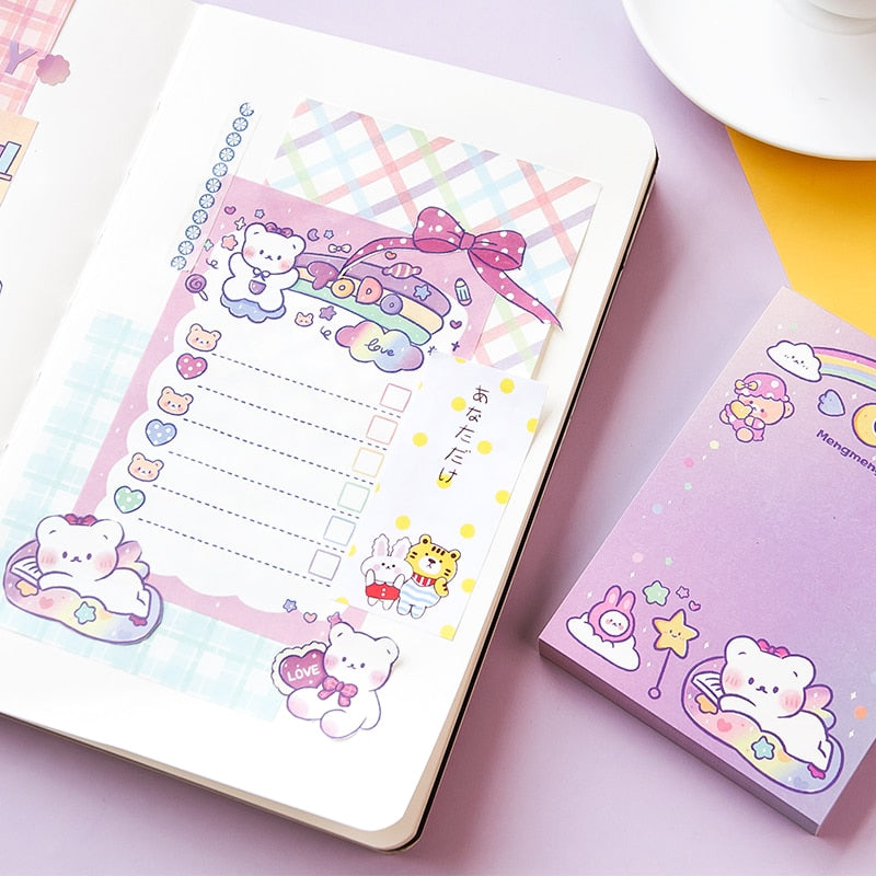 100 pcs Kawaii Cartoon Rainbow Bear Memo Pad