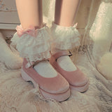 Cute white Lolita lace pink bow socks