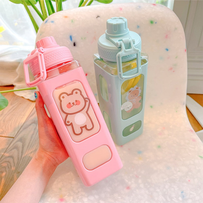 Kawaii Cartoon Plastic Water Bottle With Straw 700/900ml