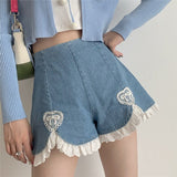Sweet High Waist Denim Lace Shorts