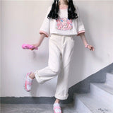 Harajuku Kawaii Pink White Short Sleeve Cartoon Graphic T-shirt
