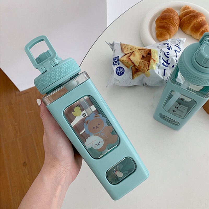 Kawaii Cartoon Plastic Water Bottle With Straw 700/900ml