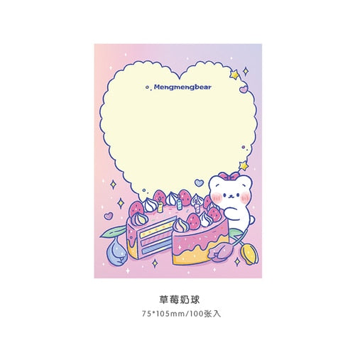 100 pcs Kawaii Cartoon Rainbow Bear Memo Pad