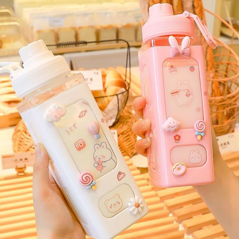 Kawaii Bear Pastel Water Bottle With 3D Sticker 700ml/900ml