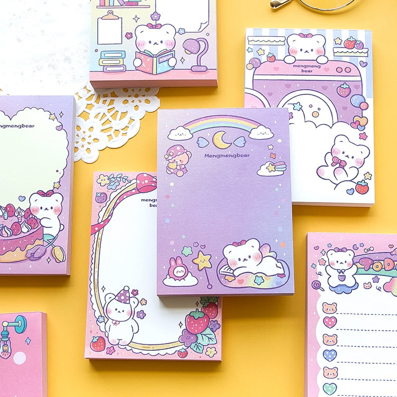 100 pcs Kawaii Cartoon Rainbow Bear Memo Pad