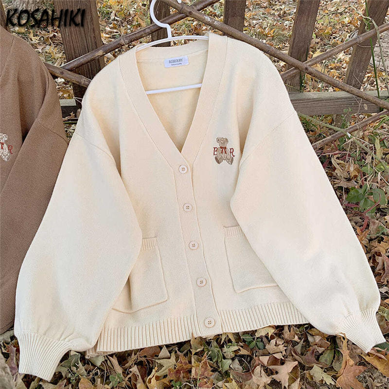 Vintage Y2k Loose Knitted Bear Cardigan