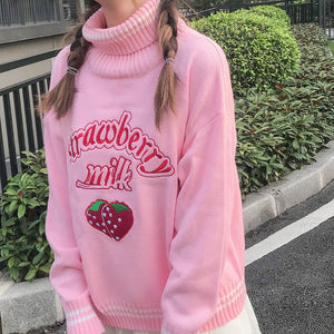 Cute Strawberry Embroidered Loose Sweater