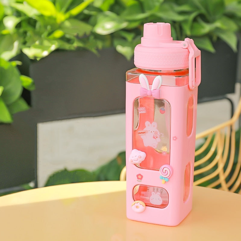 Kawaii Cartoon Plastic Water Bottle With Straw 700/900ml