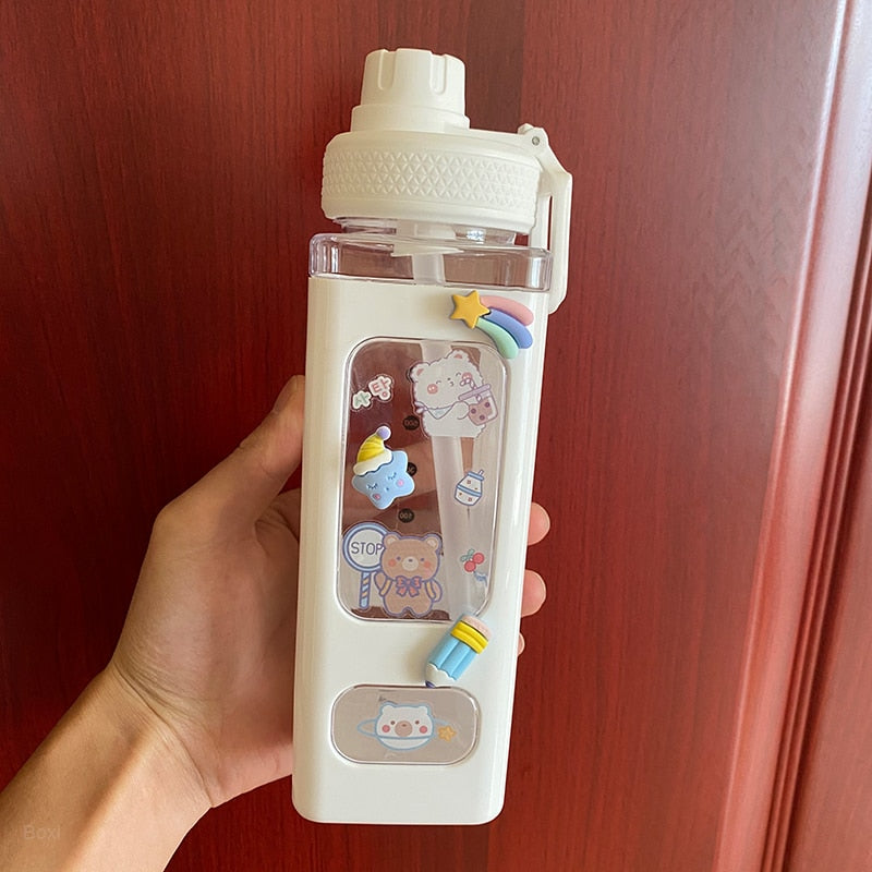 Kawaii Cartoon Plastic Water Bottle With Straw 700/900ml