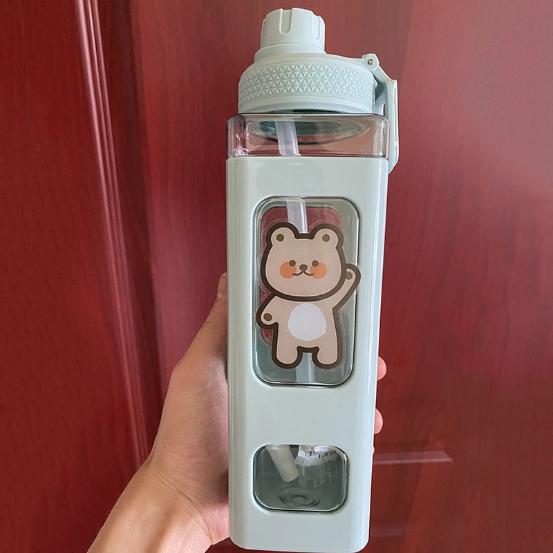 Kawaii Cartoon Plastic Water Bottle With Straw 700/900ml