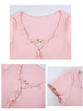 Y2K Floral Bow Knitted Crop Top