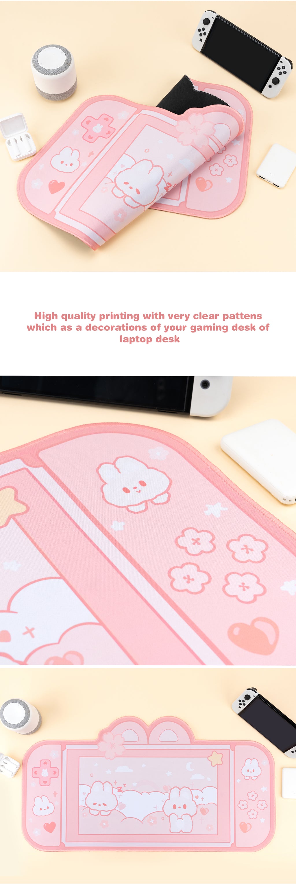 Kawaii Pink Sakura Bunny XXL Gaming Desk Mat