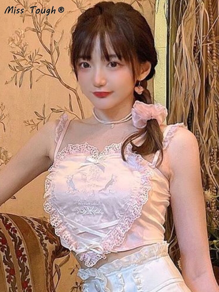 Sweet Japanese White/Pink Angel Heart Top