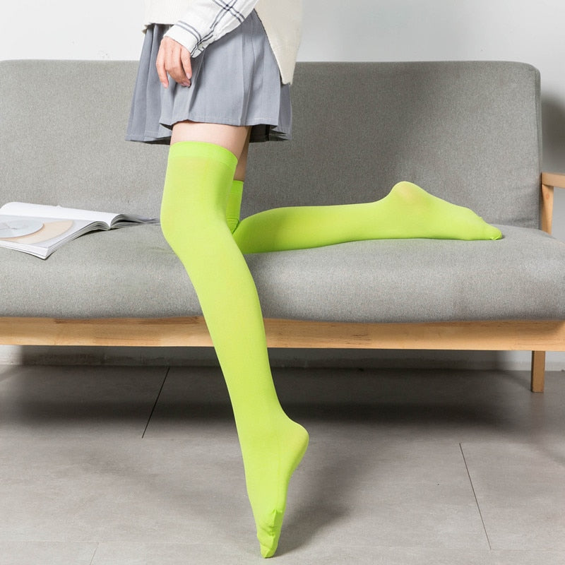 Black White Soild Color Long Over Knee Socks