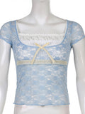 Pink/Blue Lace Trim Crop Tshirt