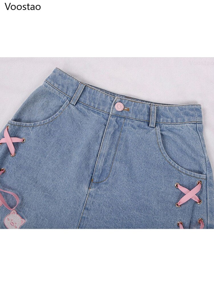 Summer Harajuku Style Denim Shorts Cute Cartoon Piggy