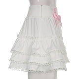 Ruffle A-line Kawaii Skirt with Pink Bow