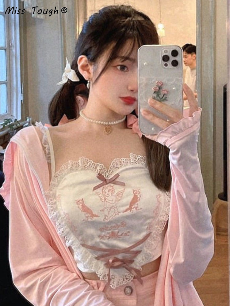 Sweet Japanese White/Pink Angel Heart Top