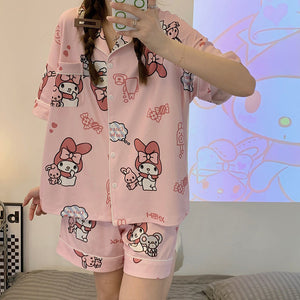 Kawaii Pijamas T-Shirt Kuromi My Melody Cinnamoroll Cartoon