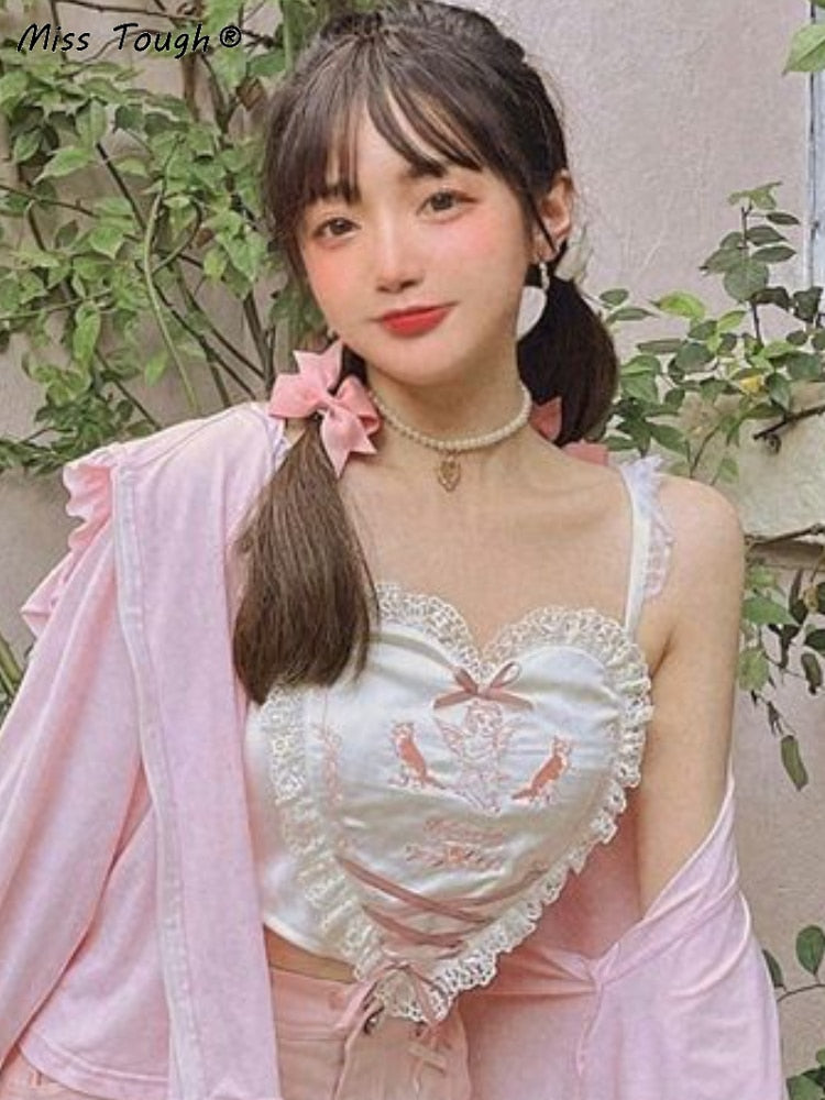 Sweet Japanese White/Pink Angel Heart Top