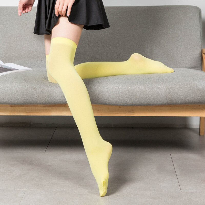 Black White Soild Color Long Over Knee Socks