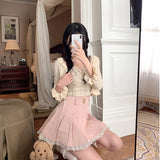 Kawaii Pastell Pink Lace Pleated Skirt