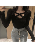 Crossed Lace Long Sleeve Top with Bows