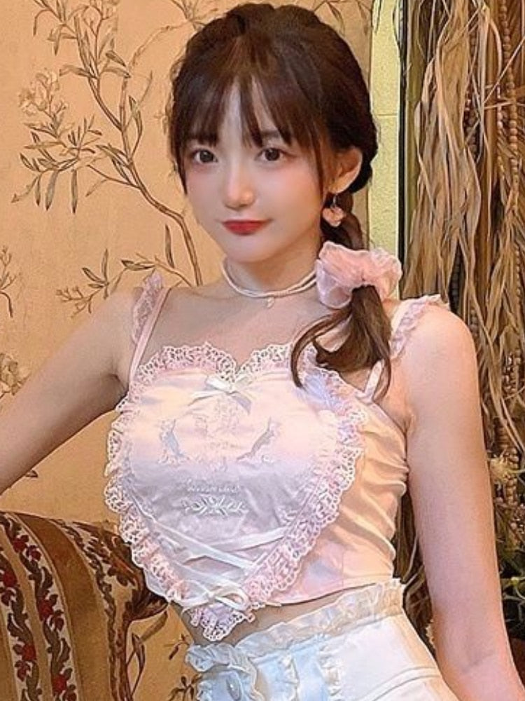 Sweet Japanese White/Pink Angel Heart Top