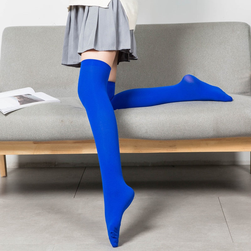 Black White Soild Color Long Over Knee Socks