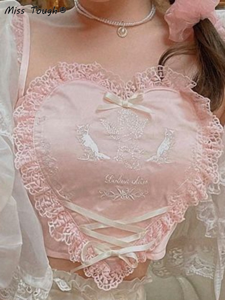 Sweet Japanese White/Pink Angel Heart Top
