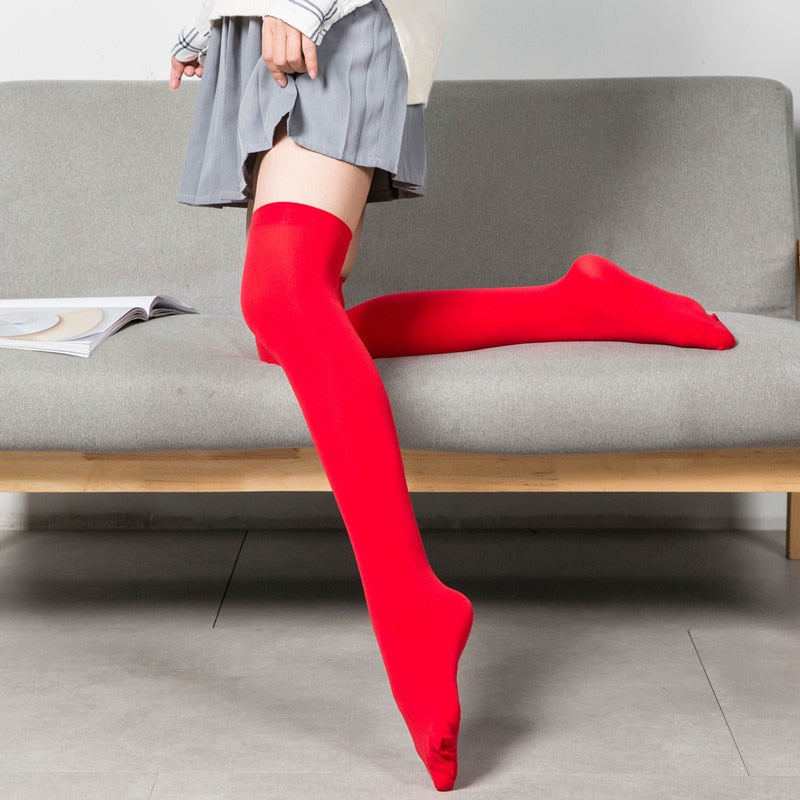Black White Soild Color Long Over Knee Socks