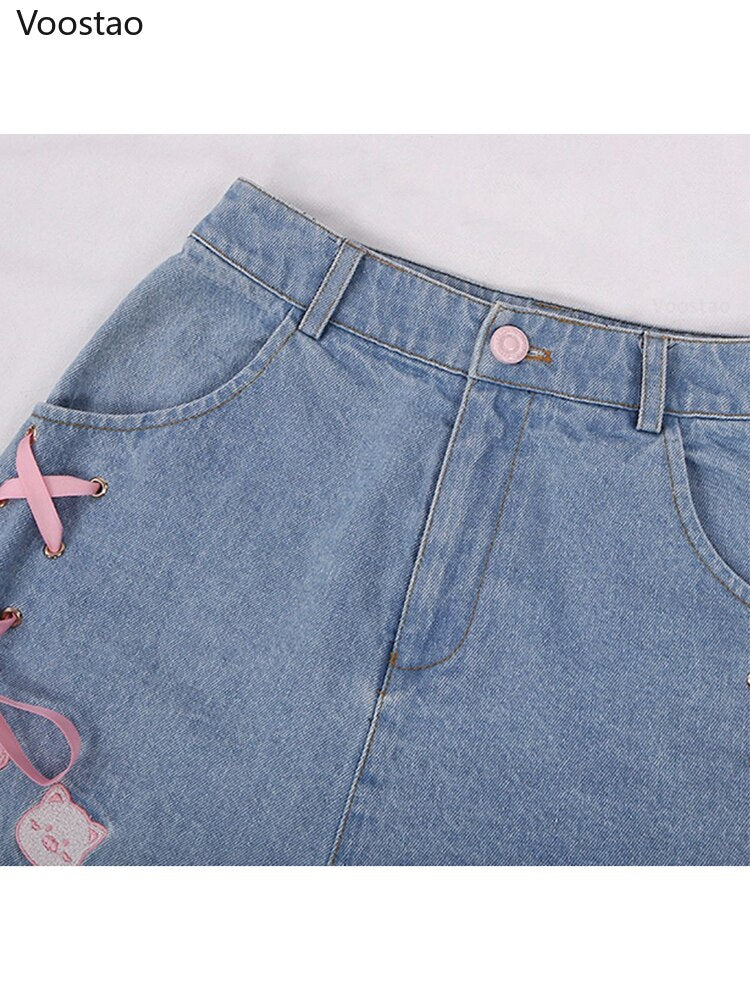 Summer Harajuku Style Denim Shorts Cute Cartoon Piggy