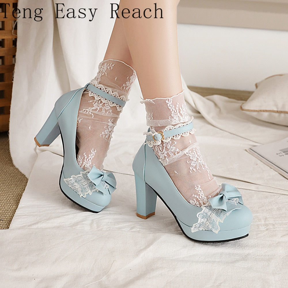 Cute Bow Lace Princess Lolita High Heels