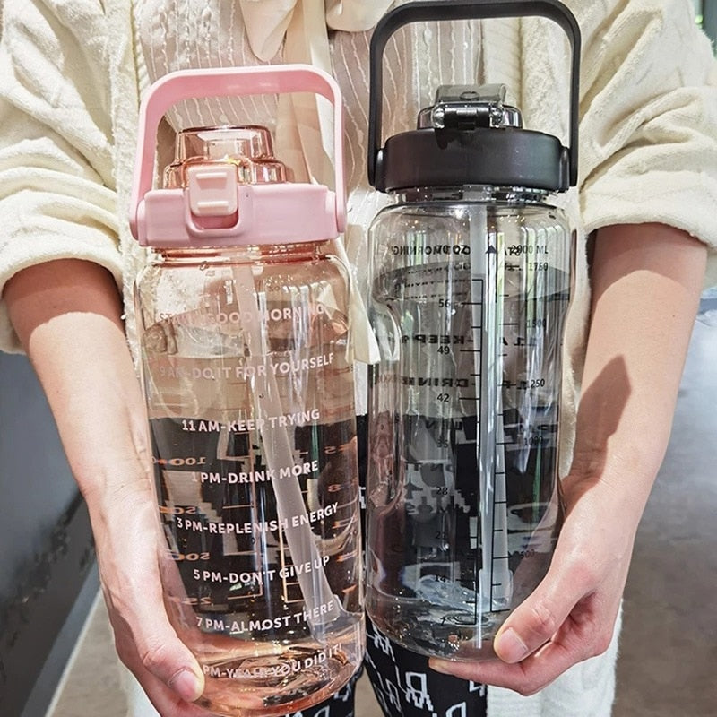 2 Liter Water Bottle with Straw and Time Scale – Kawaii Heaven