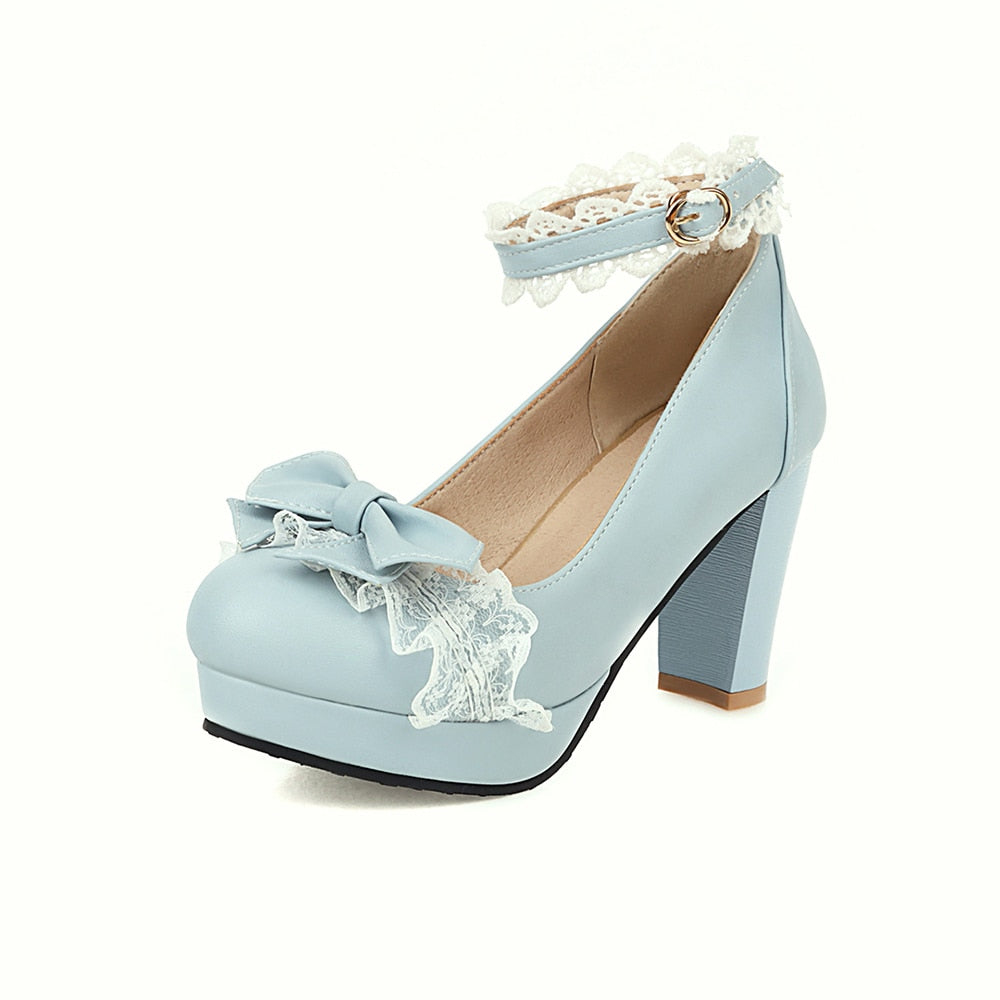 Cute Bow Lace Princess Lolita High Heels