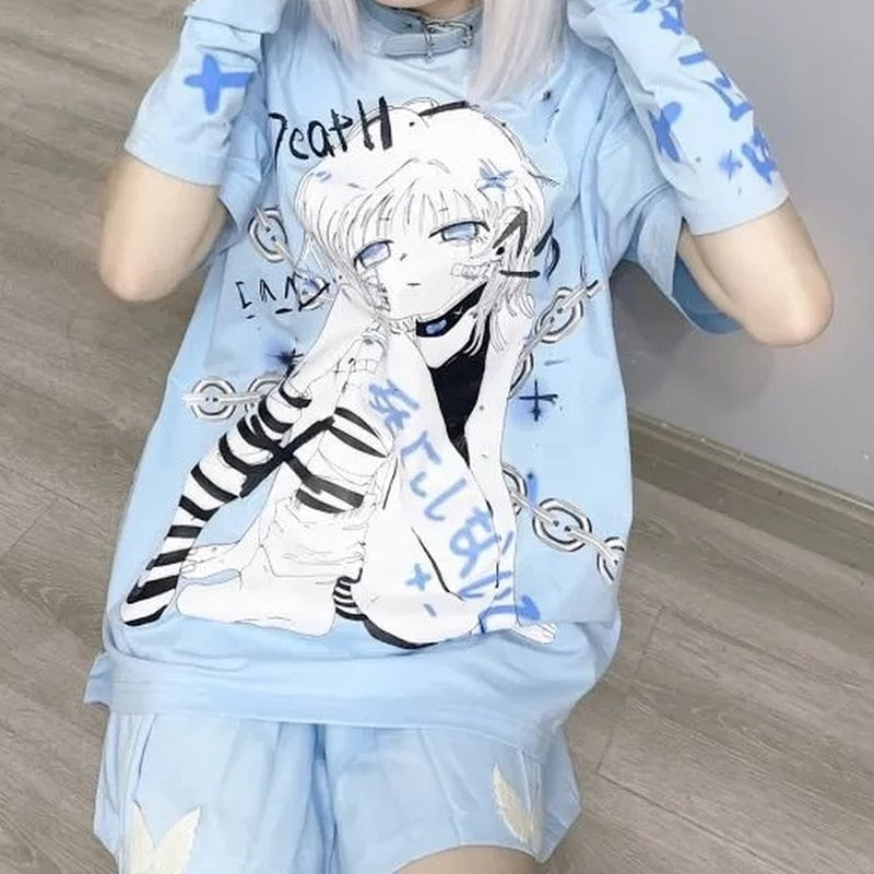 Anime Kawaii Graphic T Shirts with gloves