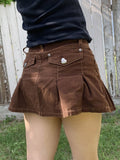 Retro Pleated Mini Denim Skirt