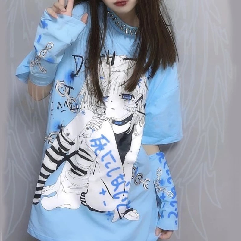 Anime Kawaii Graphic T Shirts with gloves