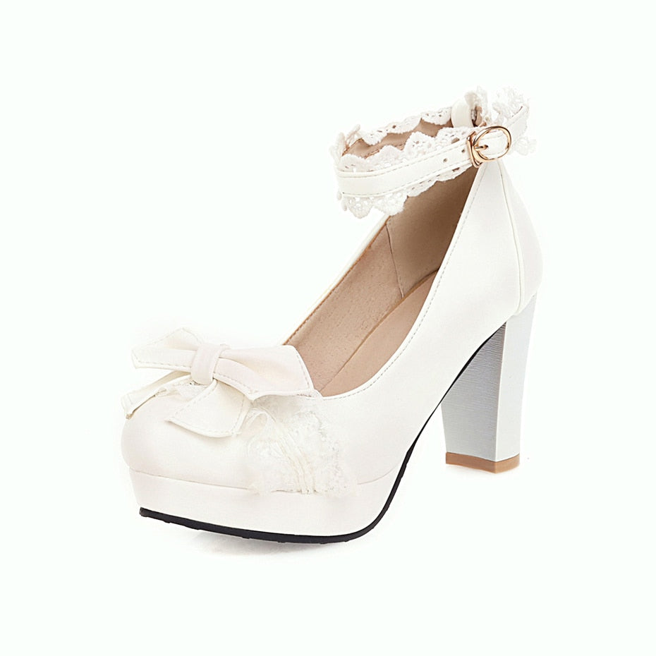 Cute Bow Lace Princess Lolita High Heels