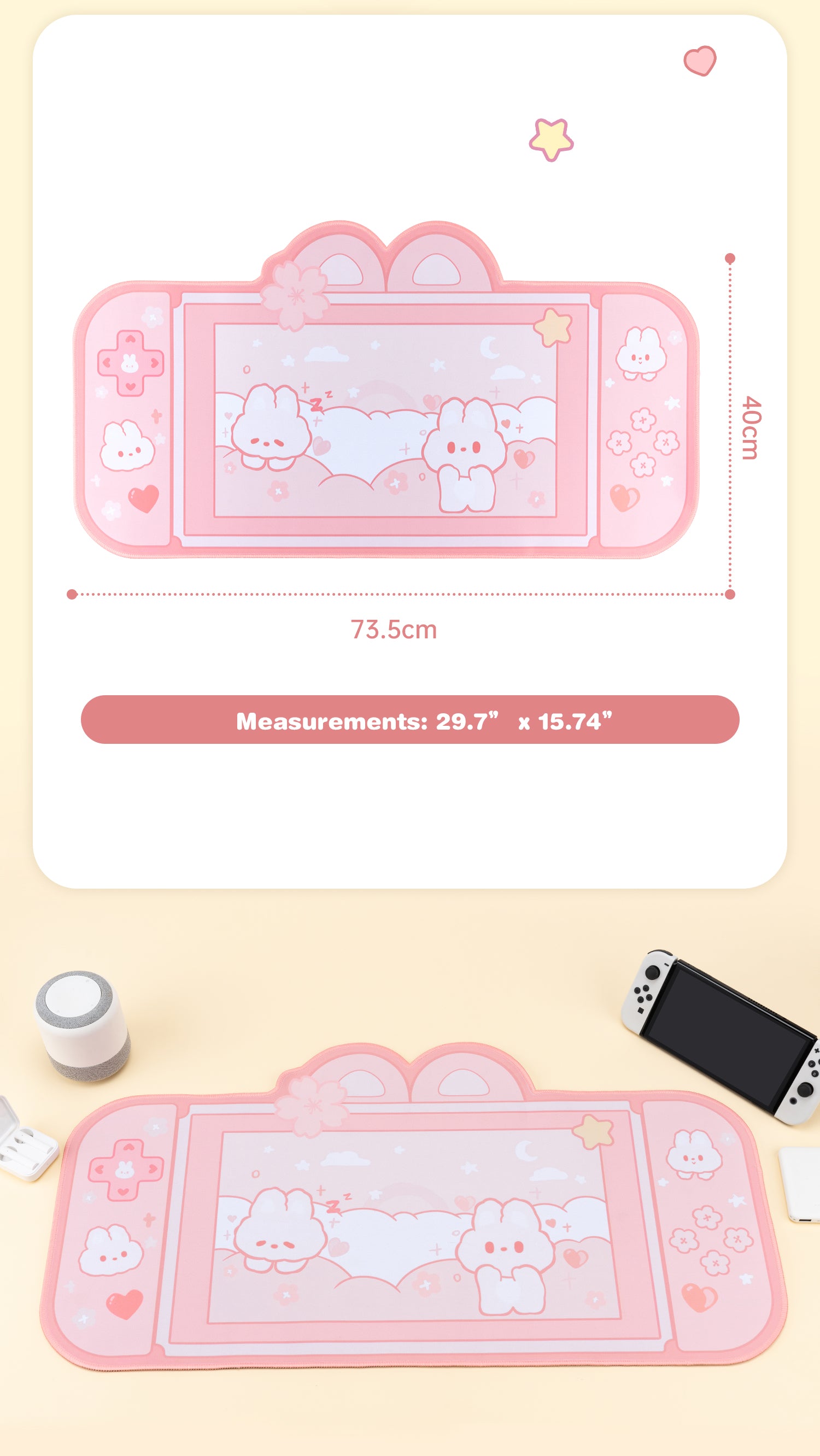 Kawaii Pink Sakura Bunny XXL Gaming Desk Mat