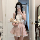 Kawaii Pastell Pink Lace Pleated Skirt
