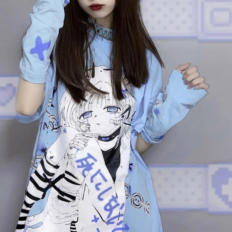 Anime Kawaii Graphic T Shirts with gloves