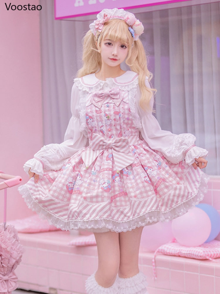 white christmas dresses Sweet Lolita Style My Melody Print Dress – Kawaii Heaven