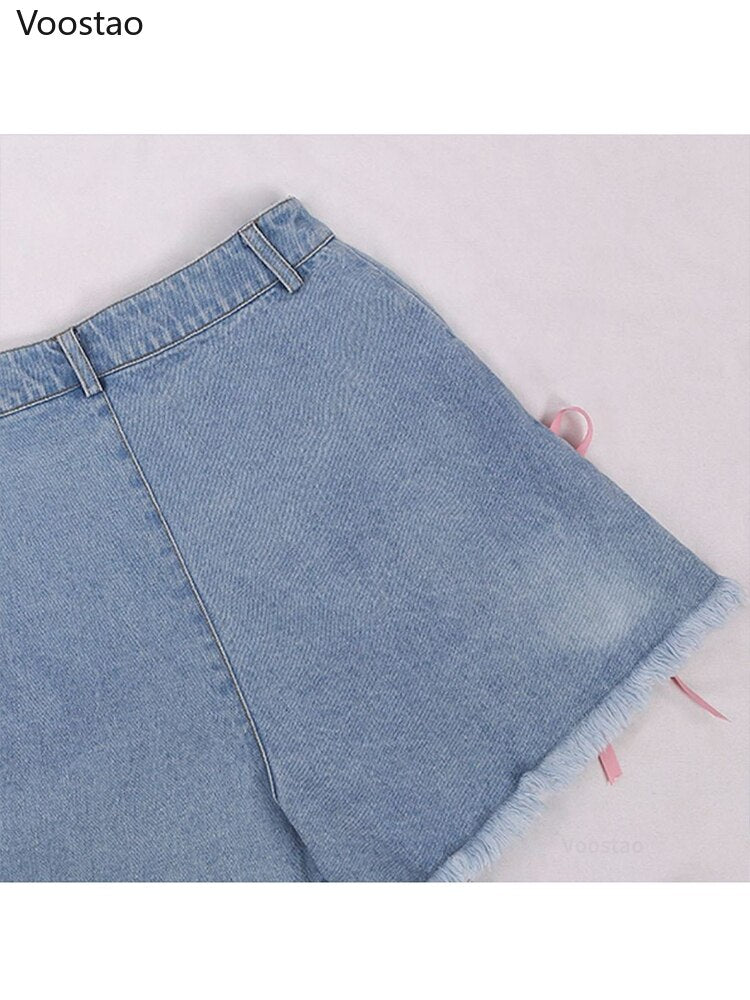 Summer Harajuku Style Denim Shorts Cute Cartoon Piggy