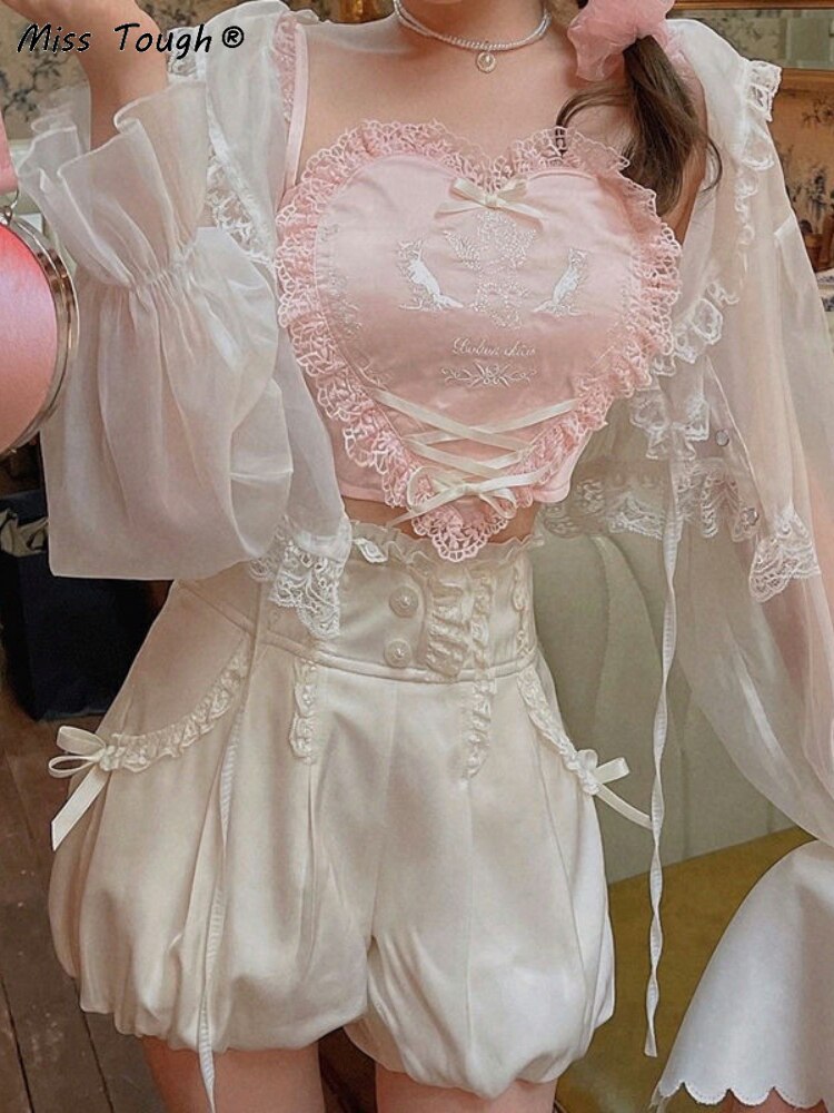 Sweet Japanese White/Pink Angel Heart Top