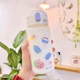 480ml Kawaii Bear Strawberry Frosted Glass Water Bottle Leakproof