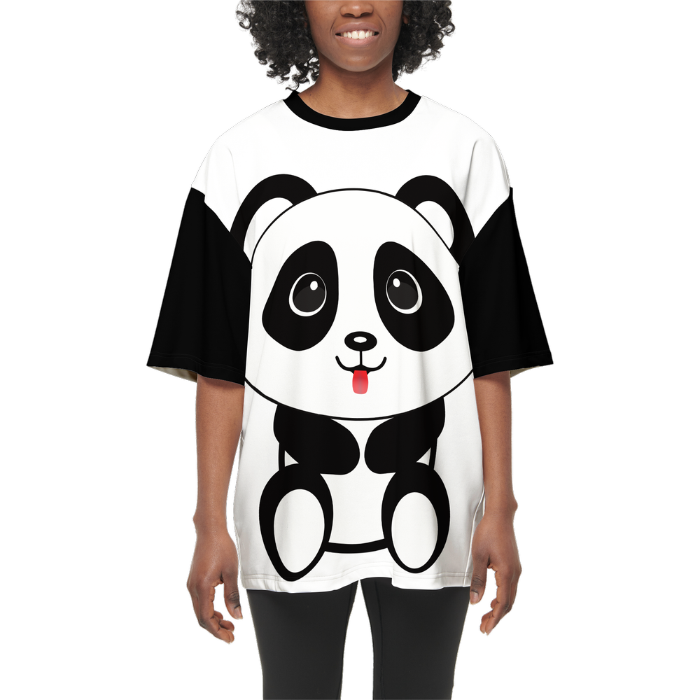 Kawaii Panda Women’s Oversized Short-Sleeve T-Shirt-Heavyweight 225g