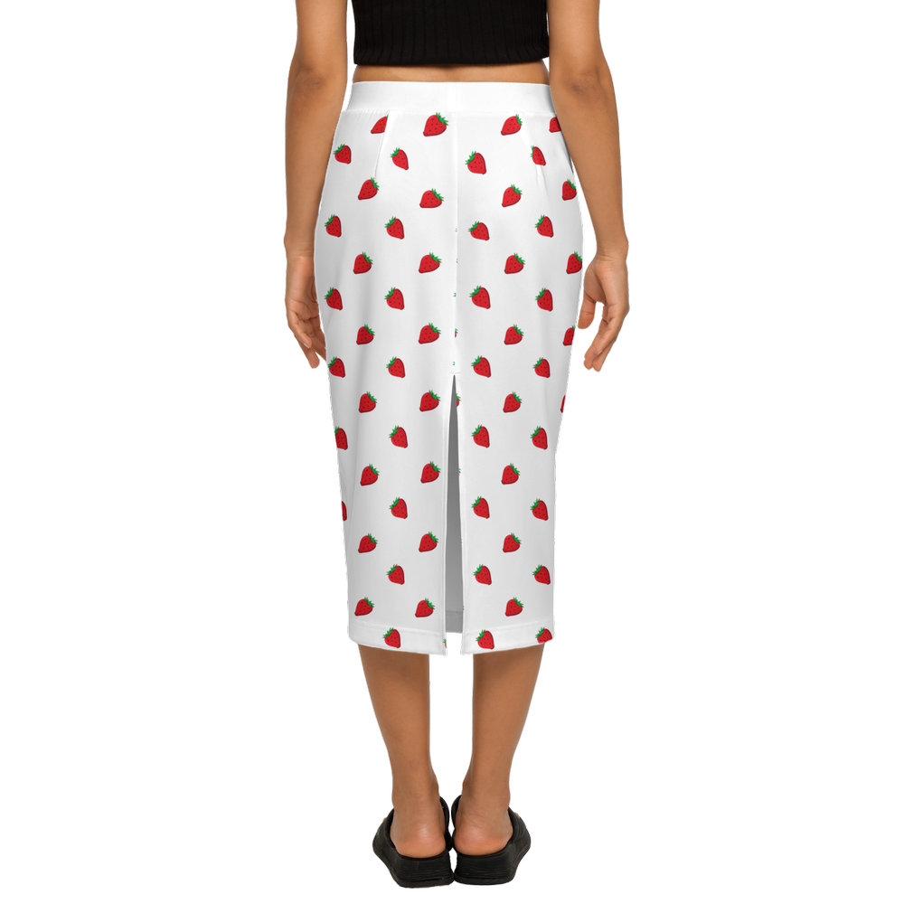 Kawaii Strawberry Back Split Pencil Skirt Knit