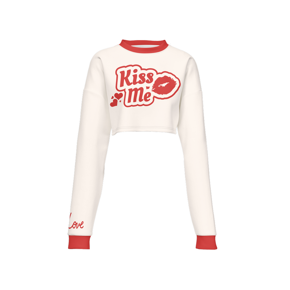 Kiss Me Cropped Crewneck Sweatshirt-Techno Scuba Knit